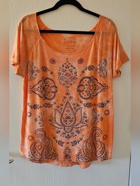 Lucky Brand Orange Scoop Neck Tee with Navy Paisley Motif